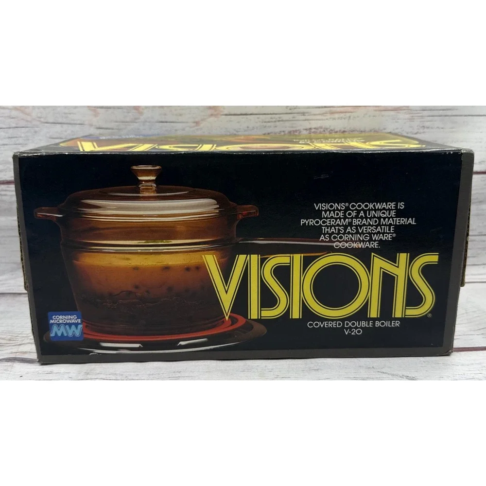 Visions Corning Amber Glass 1.5L Covered Double Boiler V-20 Vintage Cookware